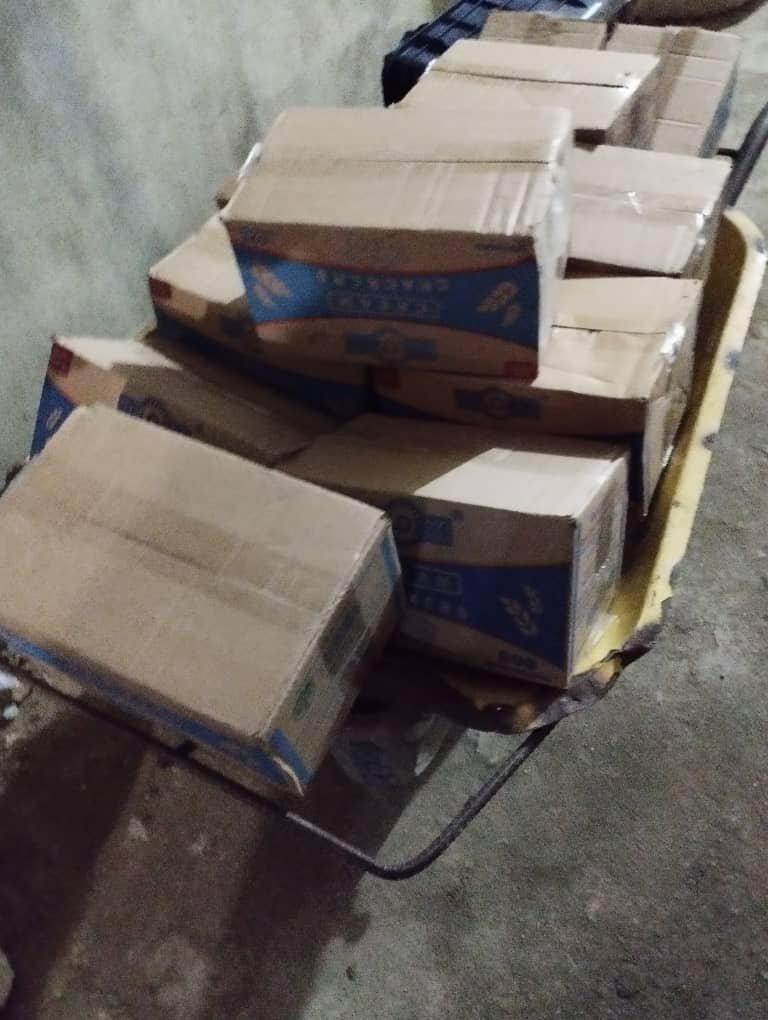 Food supplies packed for distribution